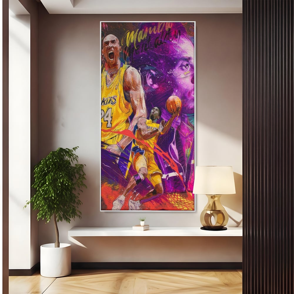Tablou canvas cu tablou canvas cu kobe bryant, in rama de aluminiu argintiu