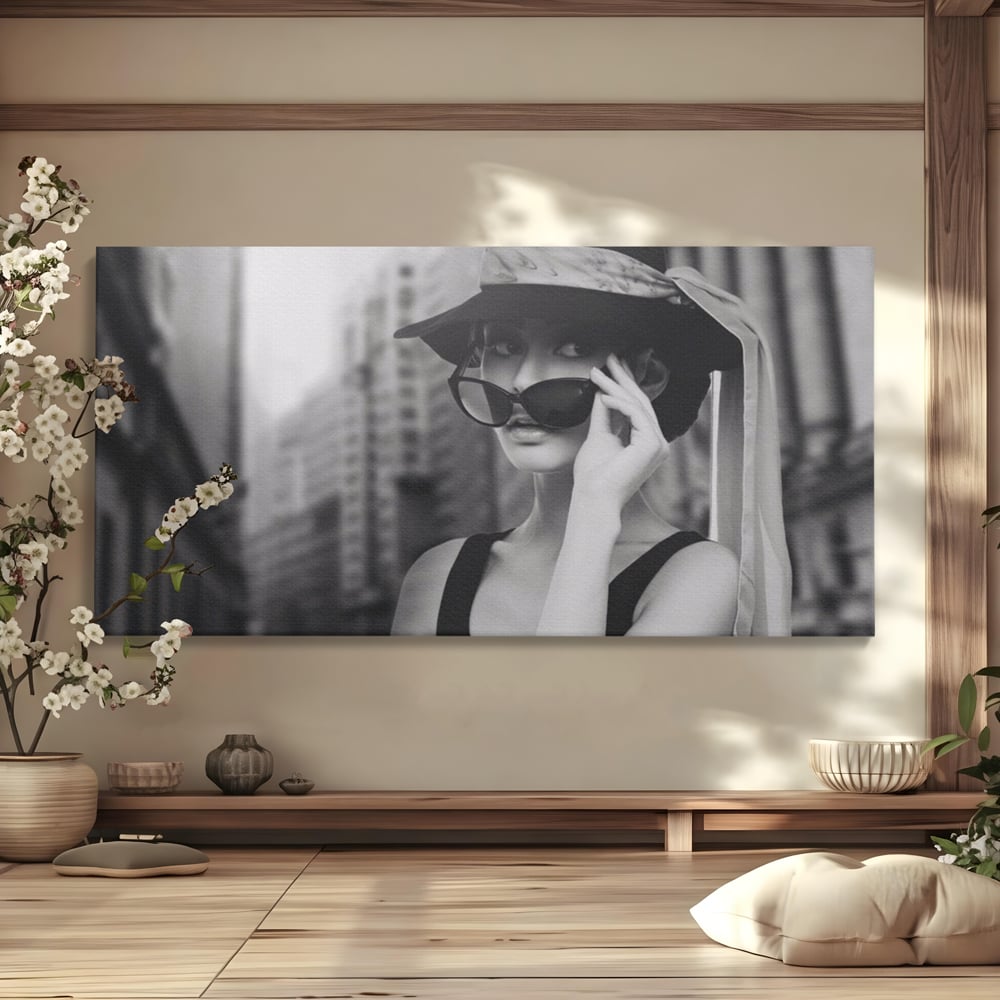 Tablou canvas cu tablou canvas cu femeie in alb negru, fara rama, pe sasiu de lemn