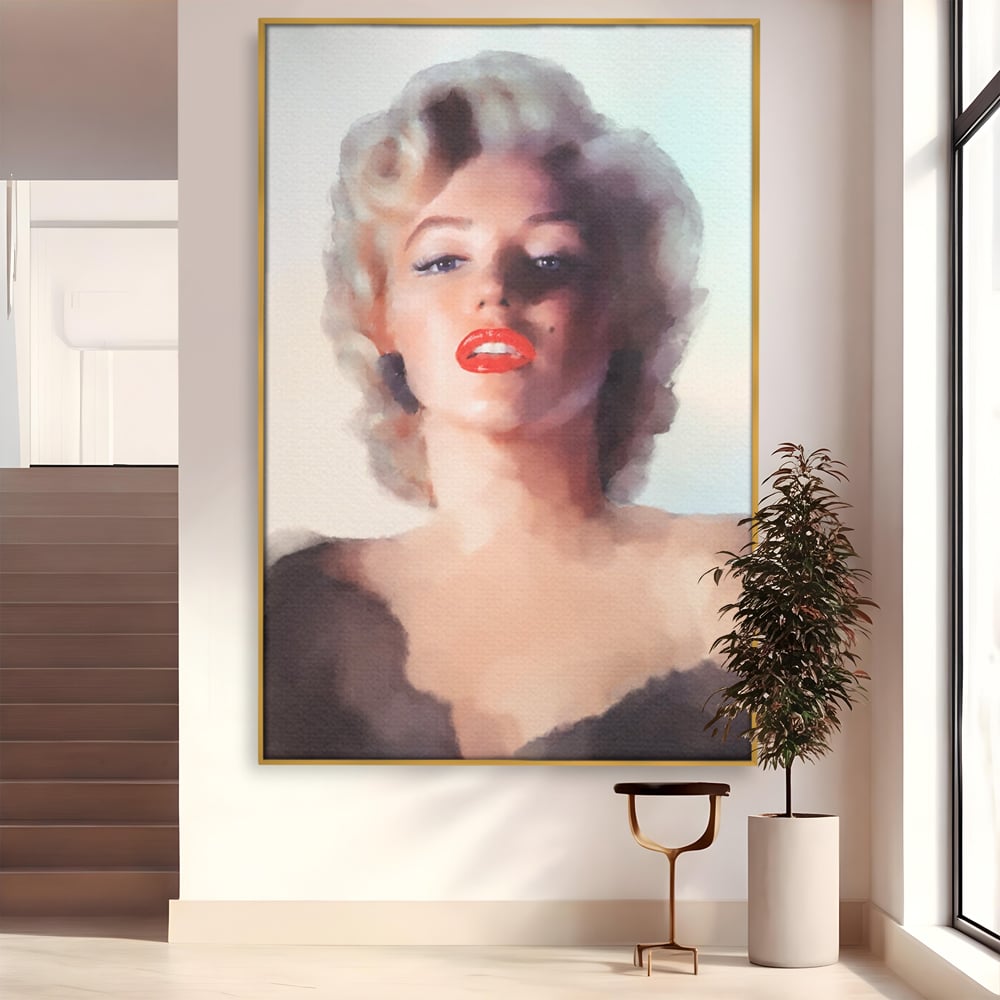 Tablou canvas cu tablou canvas cu marilyn monroe, in rama de aluminiu auriu