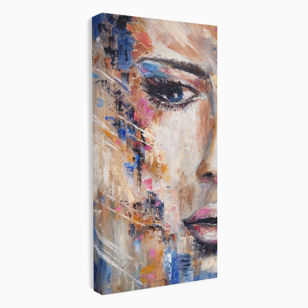 Tablou canvas cu pictura chip de femeie, fara rama, pe sasiu de lemn