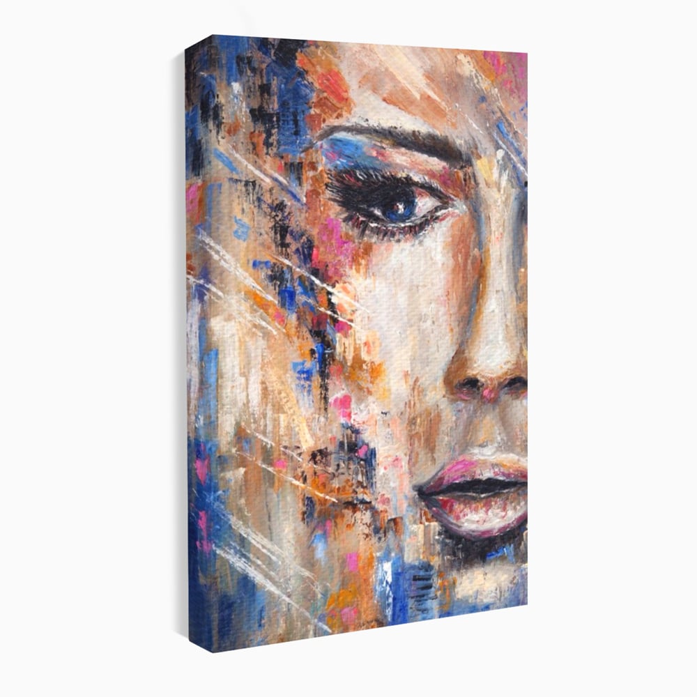 Tablou canvas cu pictura chip de femeie, fara rama, pe sasiu de lemn