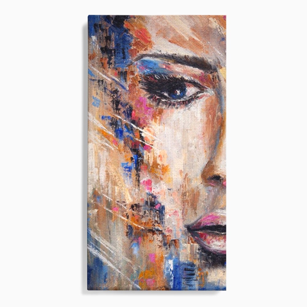 Tablou canvas cu pictura chip de femeie, fara rama, pe sasiu de lemn