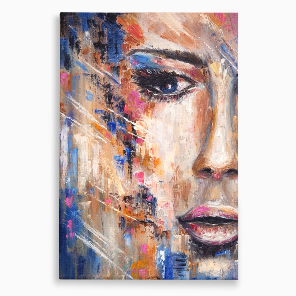 Tablou canvas cu pictura chip de femeie, fara rama, pe sasiu de lemn