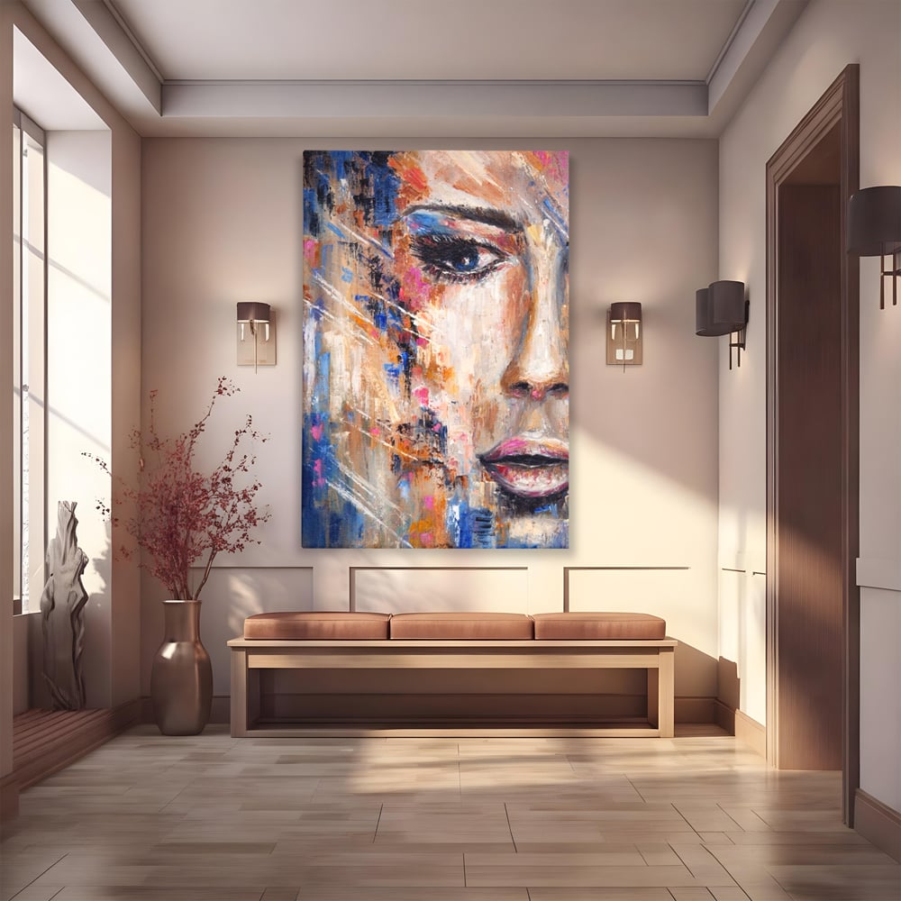 Tablou canvas cu pictura chip de femeie, fara rama, pe sasiu de lemn