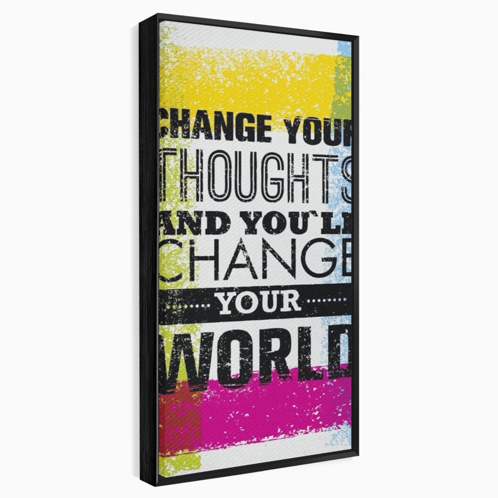 Tablou canvas cu tablou canvas cu mesaj motivational colorat, in rama de aluminiu negru