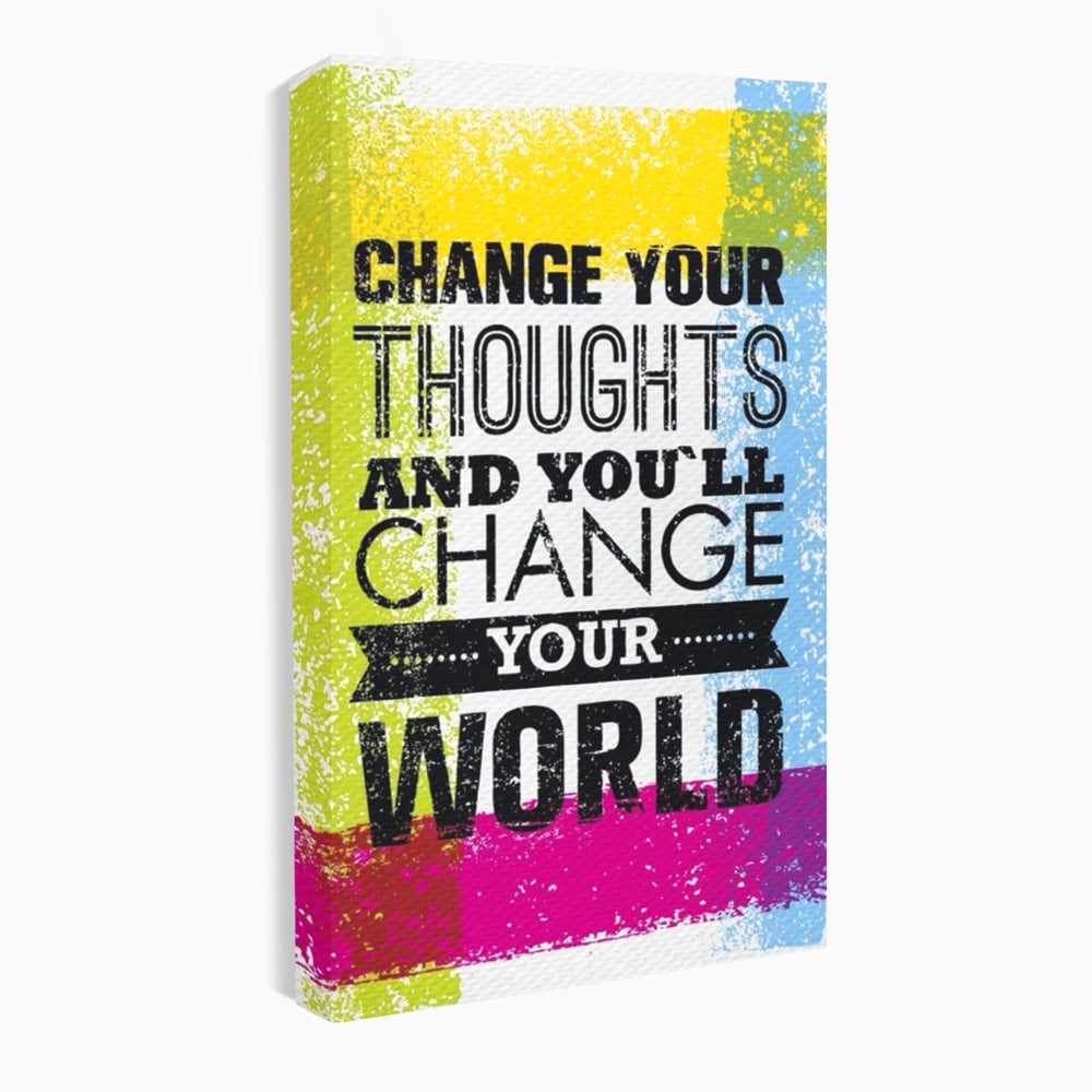 Tablou canvas cu tablou canvas cu mesaj motivational colorat, fara rama, pe sasiu de lemn