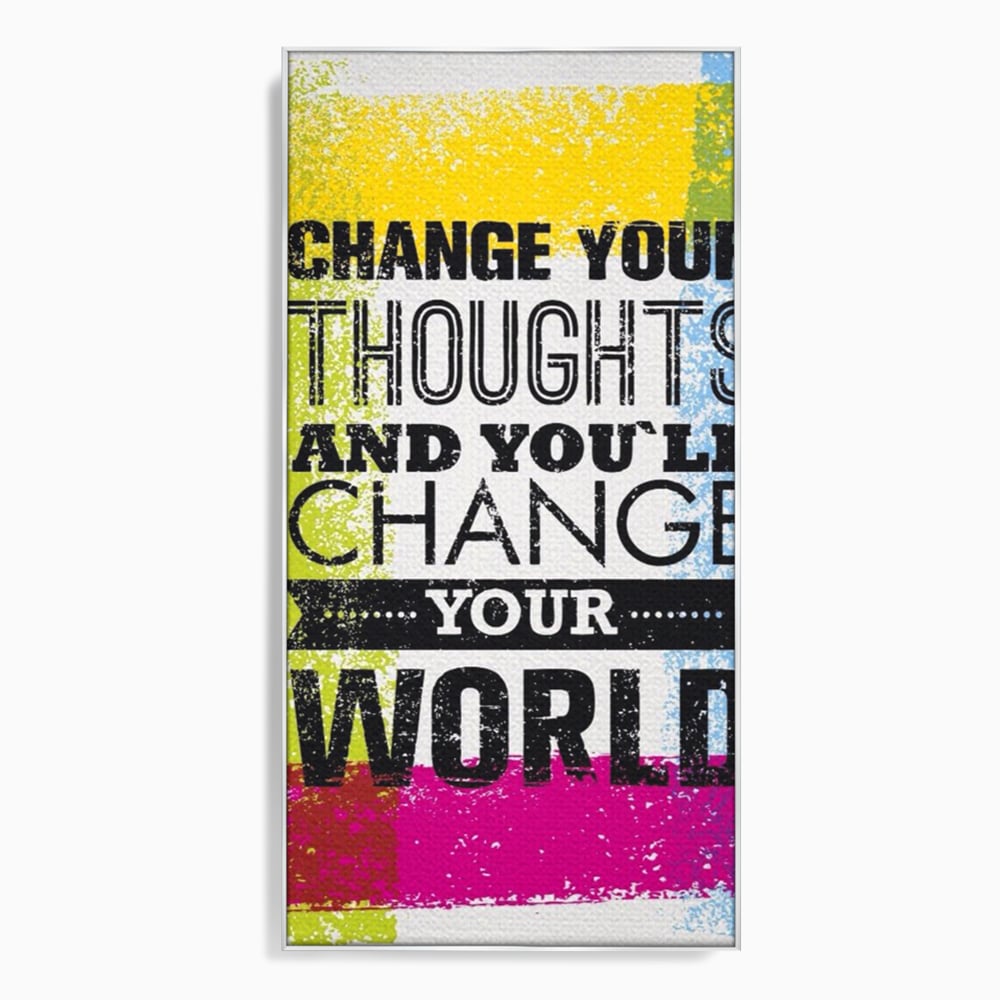 Tablou canvas cu tablou canvas cu mesaj motivational colorat, in rama de aluminiu argintiu