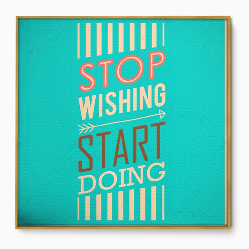 Tablou canvas cu tablou motivational cu mesaj tipografic, in rama de aluminiu auriu