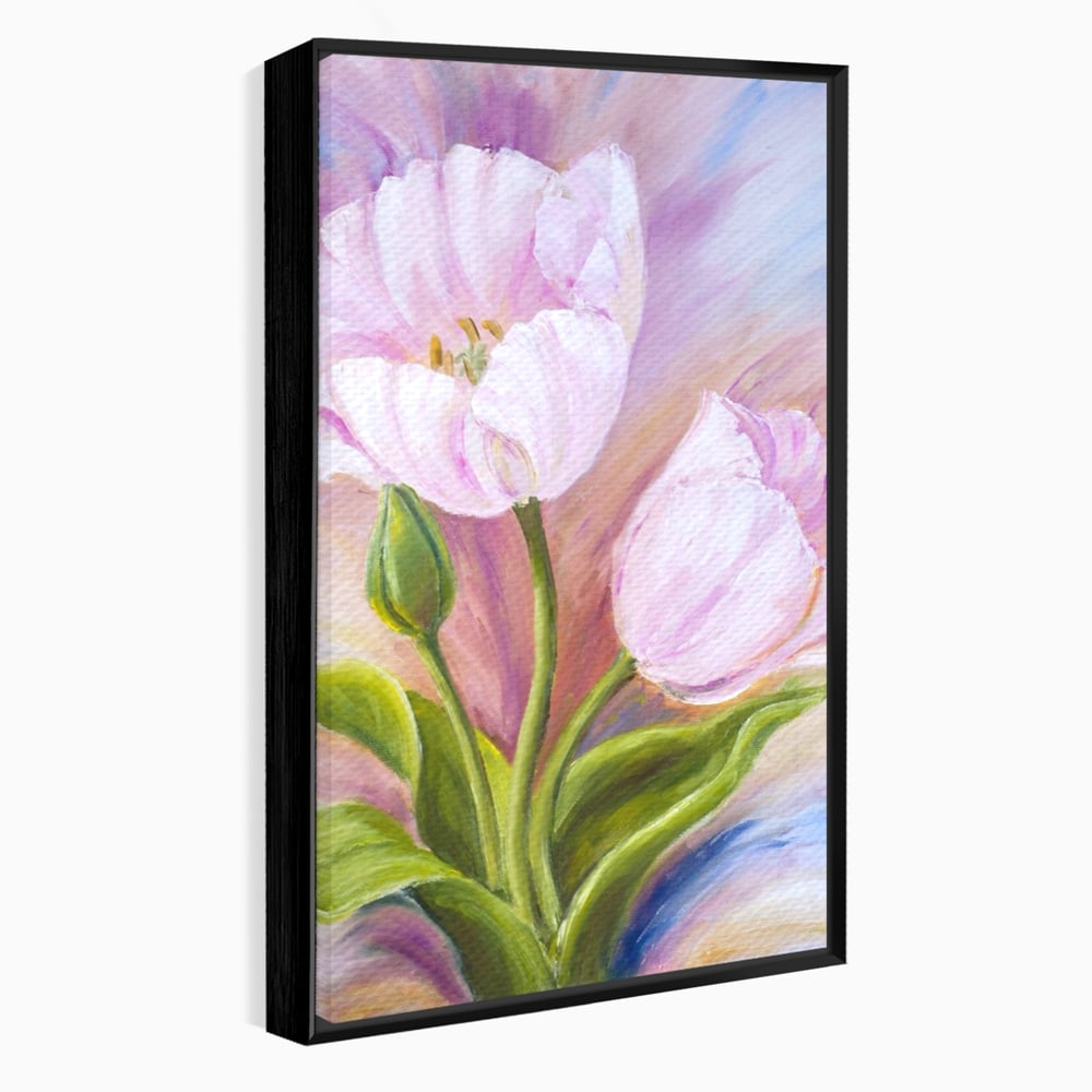 Tablou canvas cu tablou canvas cu lalele roz, in rama de aluminiu negru