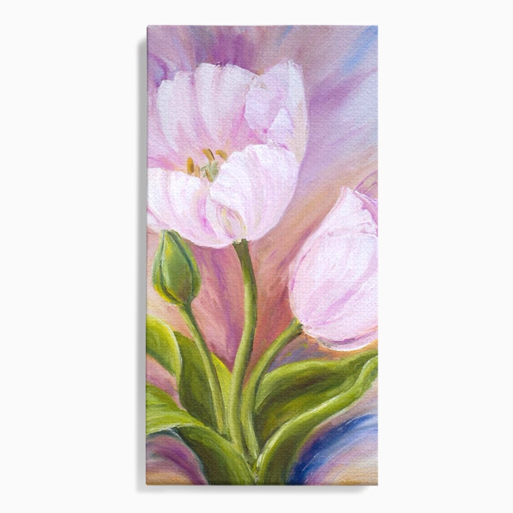 Tablou canvas cu tablou canvas cu lalele roz, fara rama, pe sasiu de lemn
