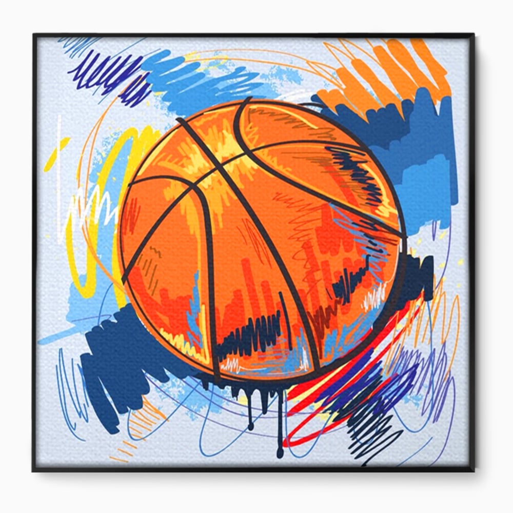 Tablou canvas cu tablou canvas cu minge de baschet, in rama de aluminiu negru