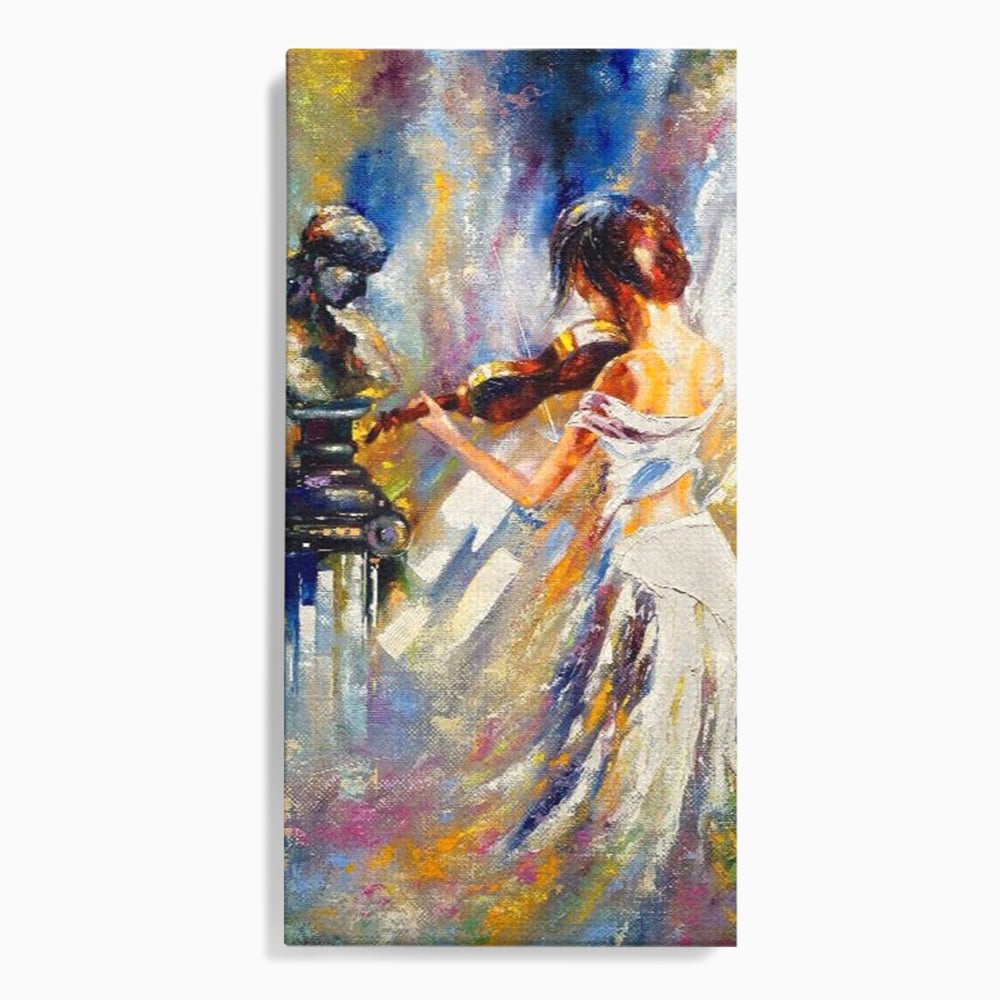Tablou canvas cu pictura femeie cantand la vioara, fara rama, pe sasiu de lemn