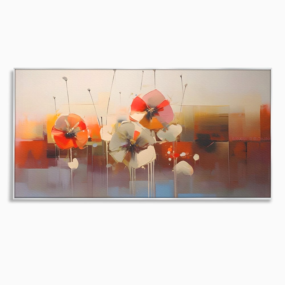Tablou canvas cu tablou canvas cu pictura florala abstracta, in rama de aluminiu argintiu