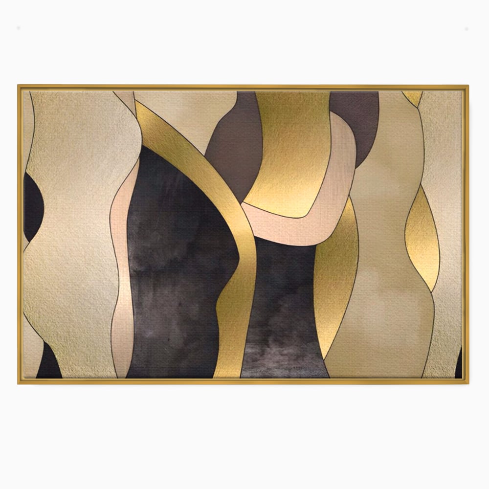 Tablou canvas cu tablou canvas cu forme abstracte aurii, in rama de aluminiu auriu