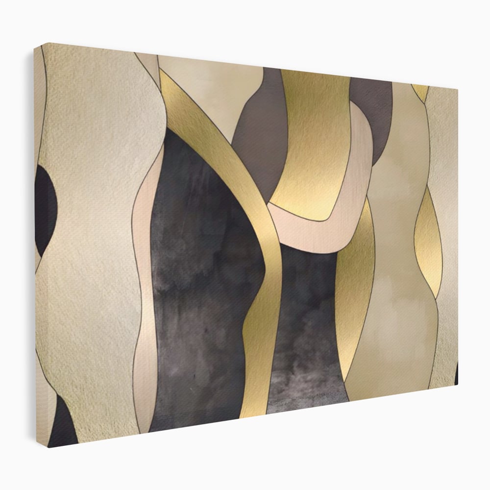 Tablou canvas cu tablou canvas cu forme abstracte aurii, fara rama, pe sasiu de lemn