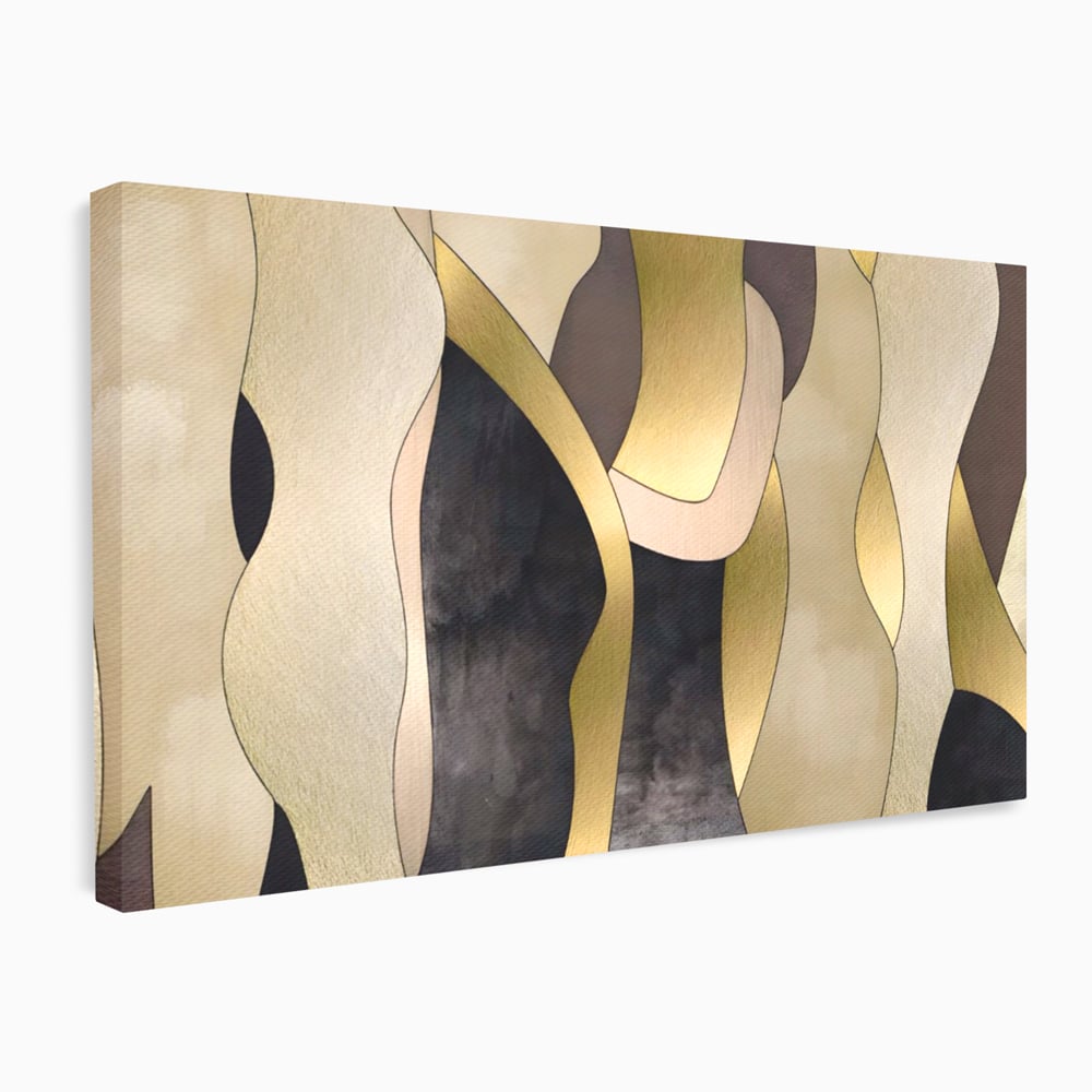 Tablou canvas cu tablou canvas cu forme abstracte aurii, fara rama, pe sasiu de lemn