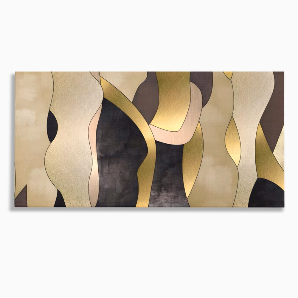 Tablou canvas cu tablou canvas cu forme abstracte aurii, fara rama, pe sasiu de lemn