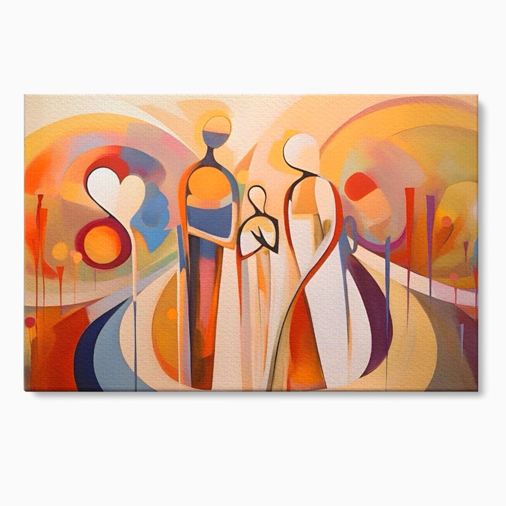 Tablou canvas cu tablou canvas cu familie abstracta, fara rama, pe sasiu de lemn