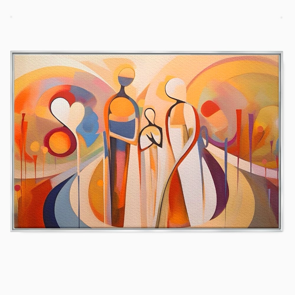 Tablou canvas cu tablou canvas cu familie abstracta, in rama de aluminiu argintiu