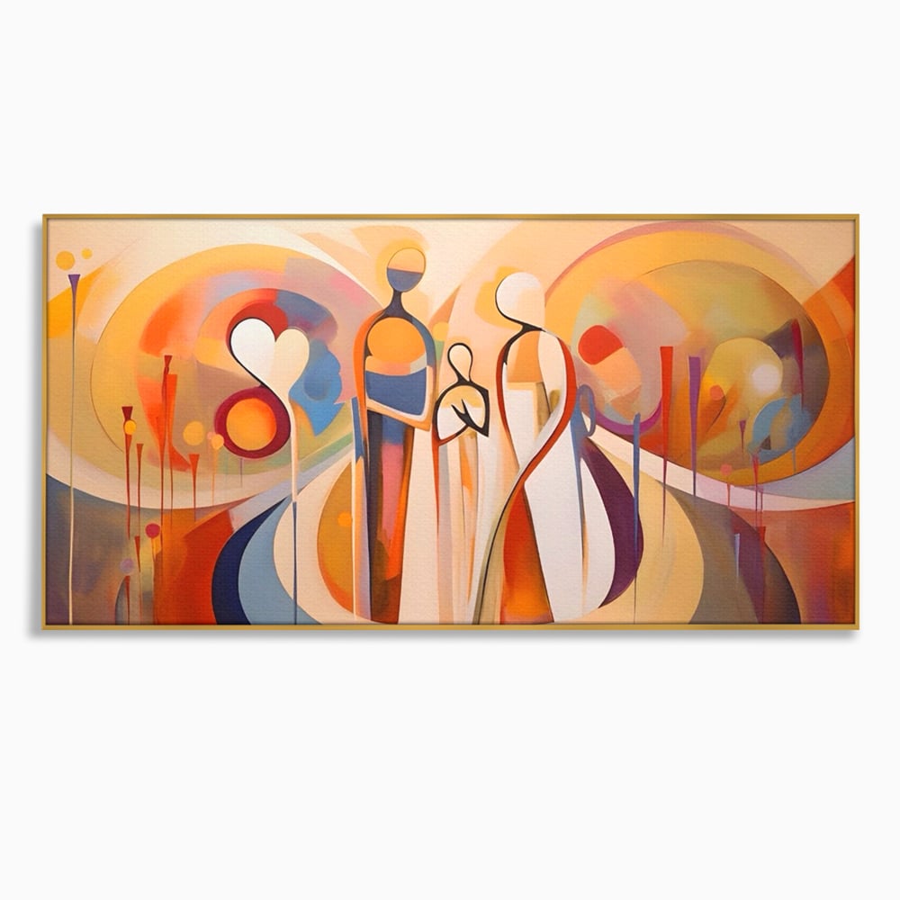 Tablou canvas cu tablou canvas cu familie abstracta, in rama de aluminiu auriu