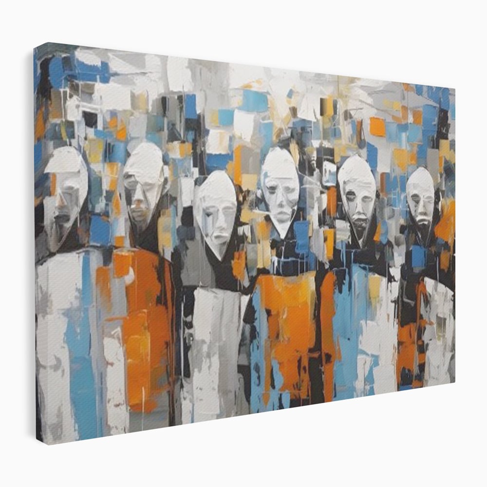 Tablou canvas cu tablou canvas cu chipuri multiple stilizate, fara rama, pe sasiu de lemn