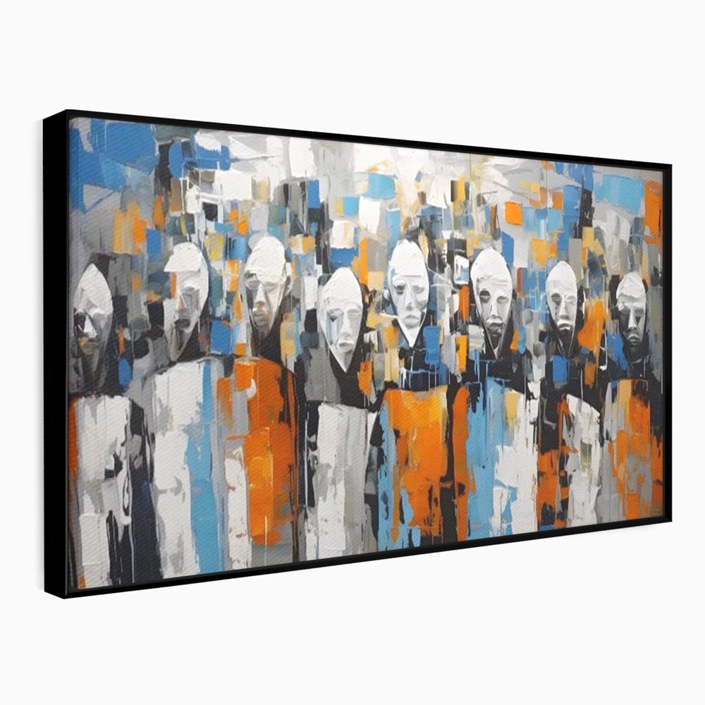 Tablou canvas cu tablou canvas cu chipuri multiple stilizate, in rama de aluminiu negru