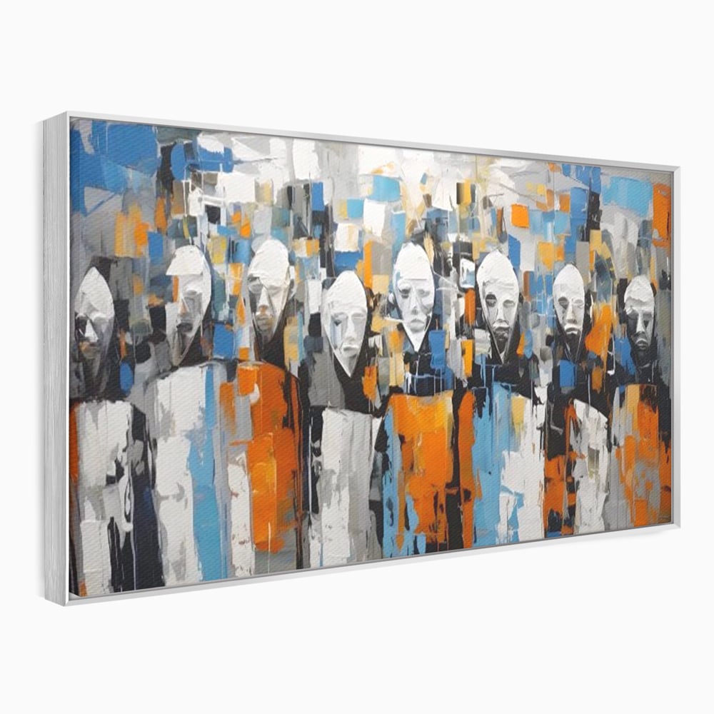 Tablou canvas cu tablou canvas cu chipuri multiple stilizate, in rama de aluminiu argintiu