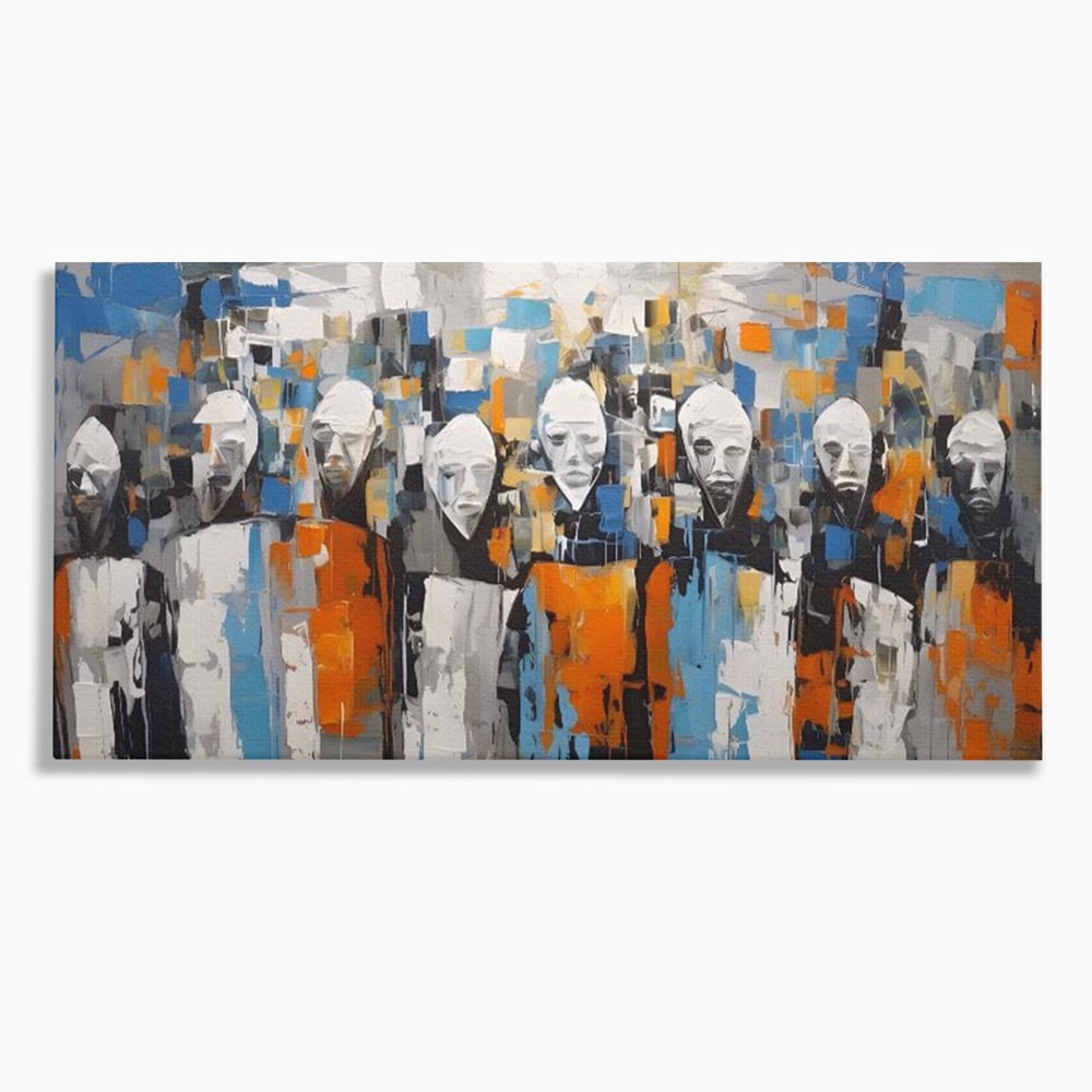 Tablou canvas cu tablou canvas cu chipuri multiple stilizate, fara rama, pe sasiu de lemn
