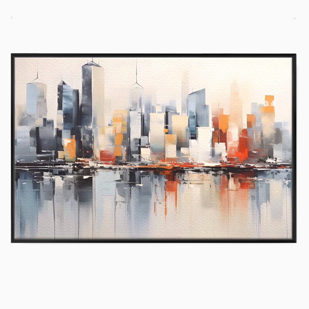 Tablou canvas cu tablou canvas cu peisaj urban abstract, in rama de aluminiu negru