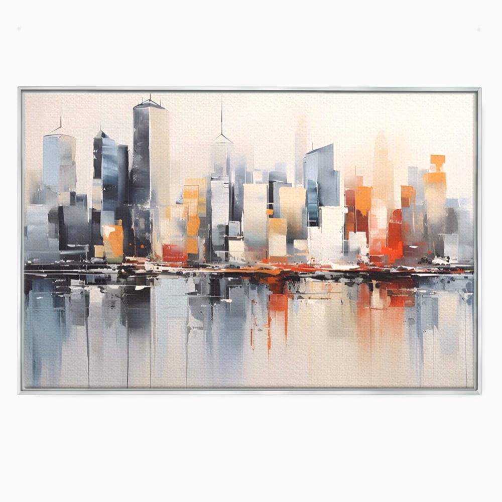 Tablou canvas cu tablou canvas cu peisaj urban abstract, in rama de aluminiu argintiu