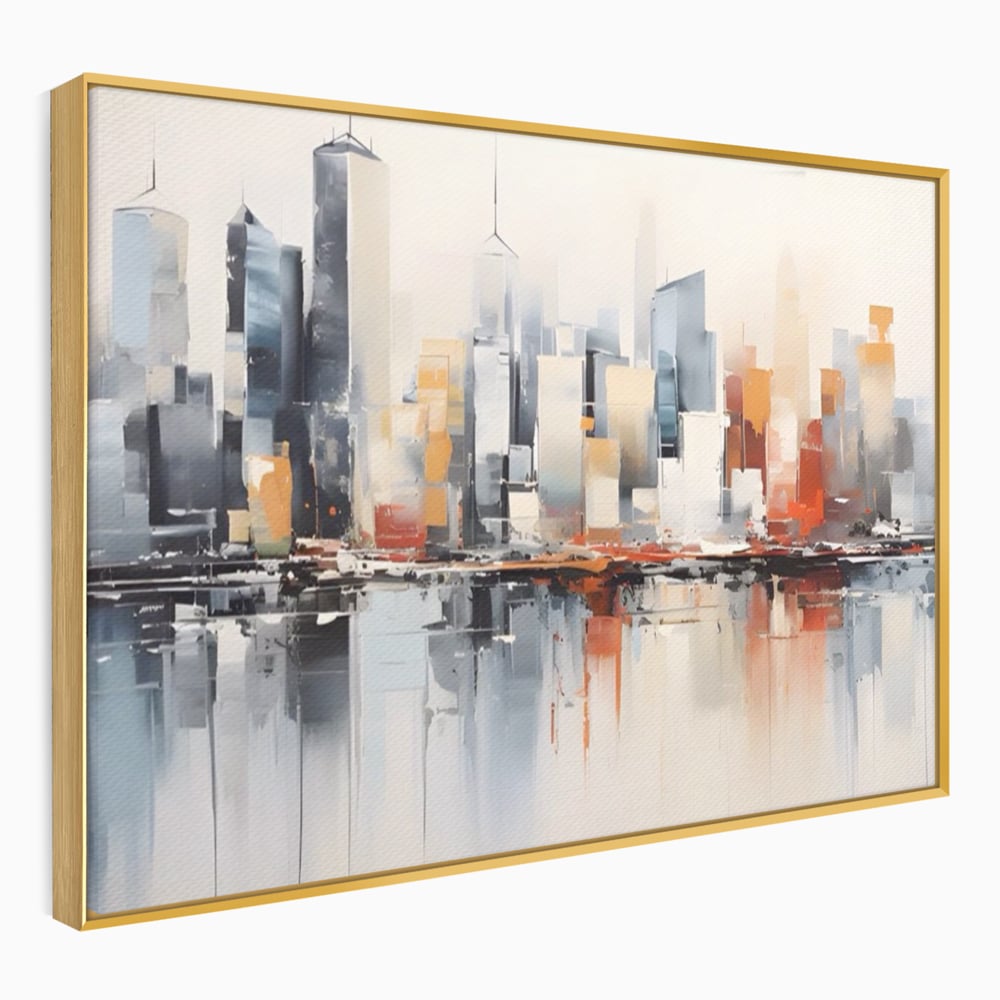 Tablou canvas cu tablou canvas cu peisaj urban abstract, in rama de aluminiu auriu