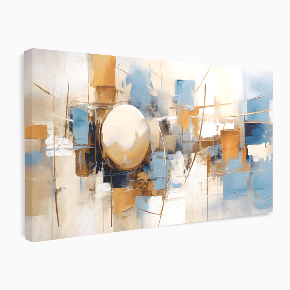 Tablou canvas cu pictura abstracta cu sfera si linii, fara rama, pe sasiu de lemn