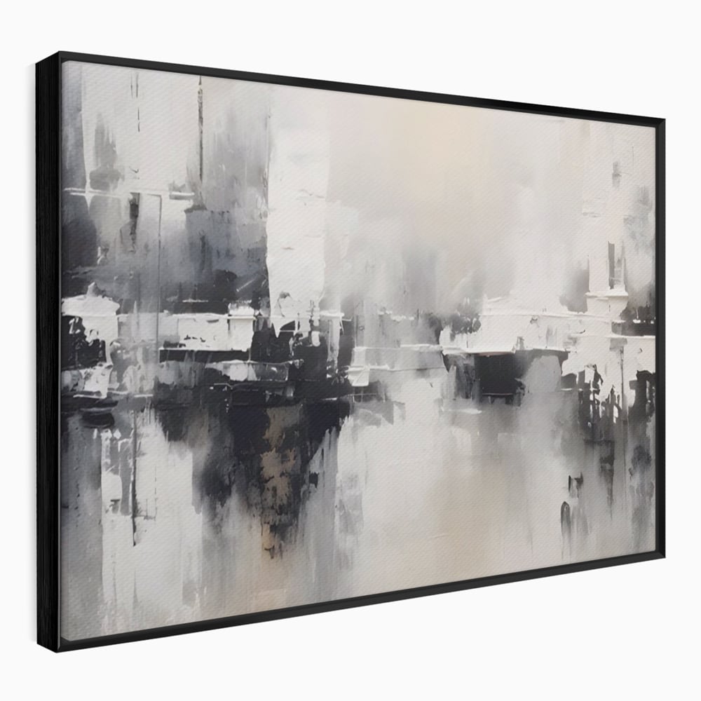 Tablou canvas cu tablou canvas cu peisaj urban abstract gri, in rama de aluminiu negru