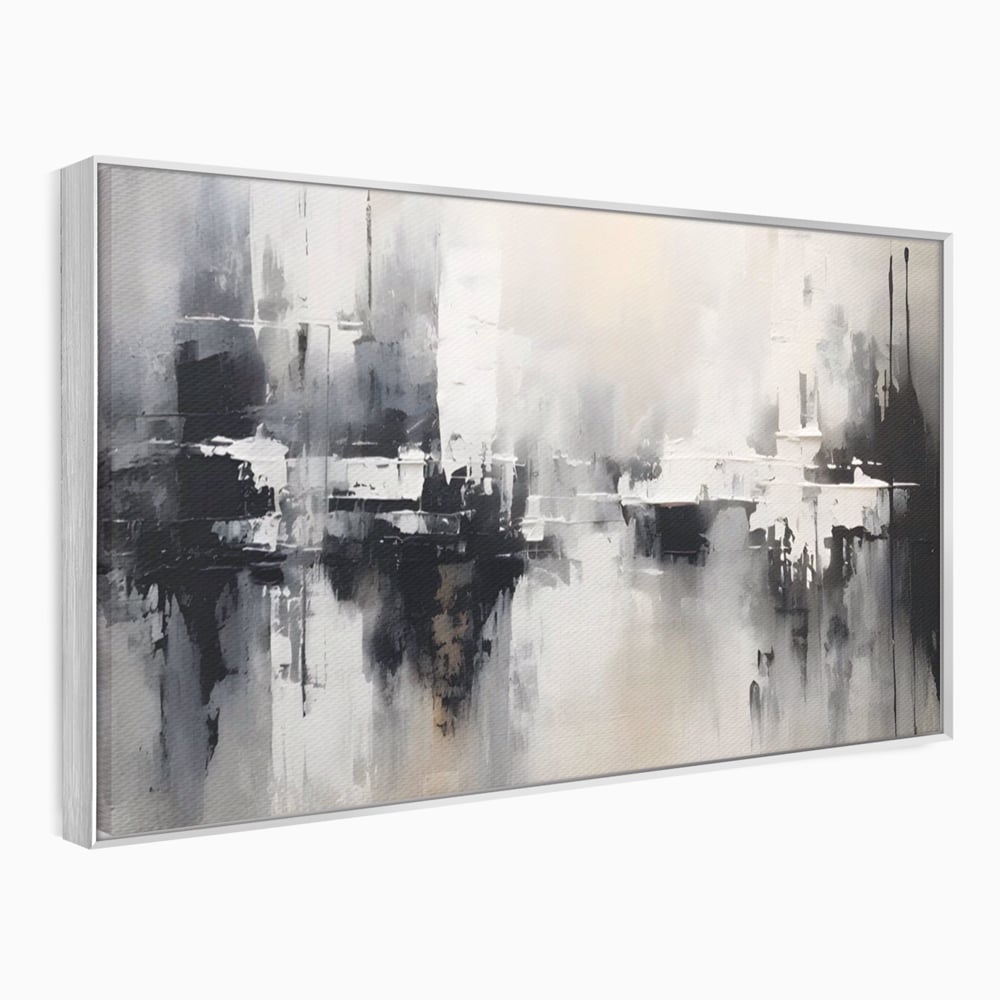 Tablou canvas cu tablou canvas cu peisaj urban abstract gri, in rama de aluminiu argintiu