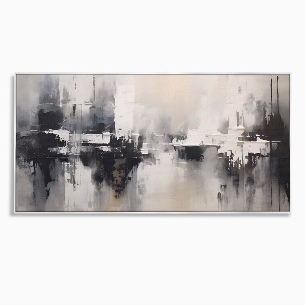Tablou canvas cu tablou canvas cu peisaj urban abstract gri, in rama de aluminiu argintiu