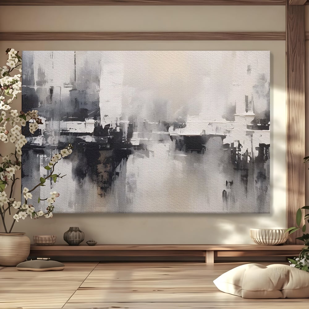 Tablou canvas cu tablou canvas cu peisaj urban abstract gri, fara rama, pe sasiu de lemn