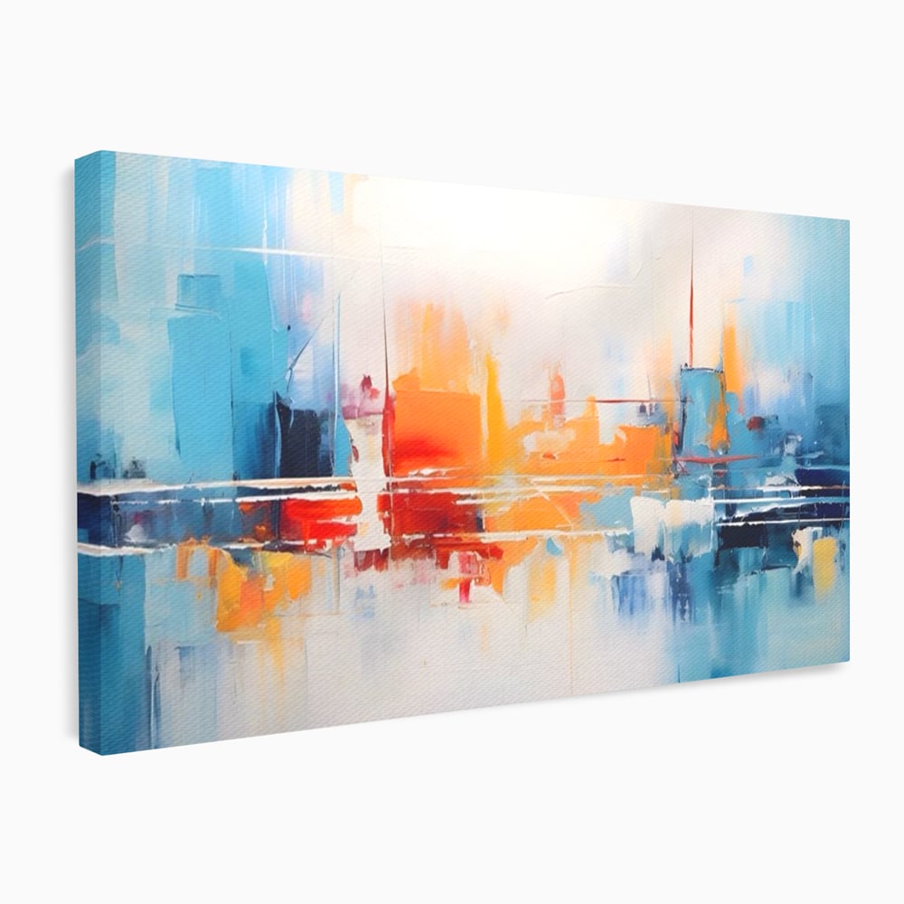 Tablou canvas cu pictura abstracta cu peisaj urban, fara rama, pe sasiu de lemn