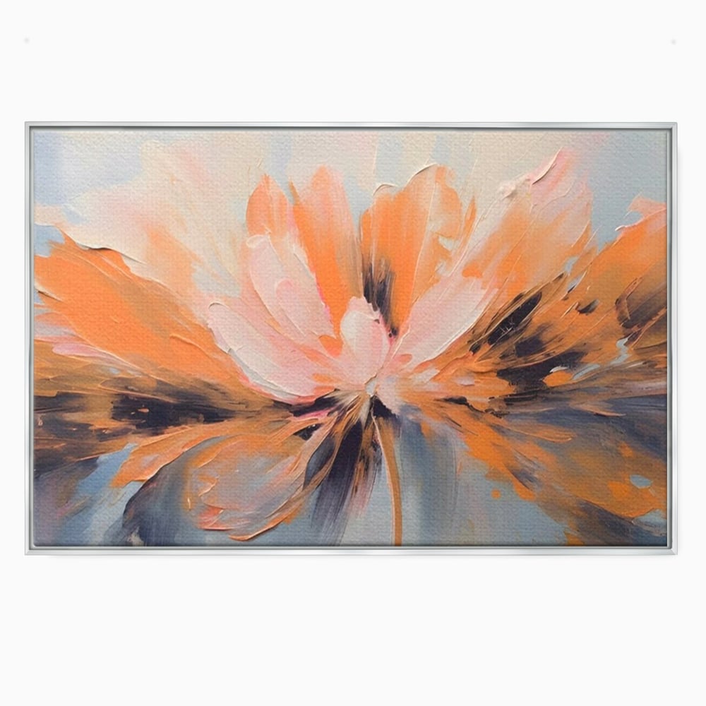 Tablou canvas cu tablou canvas cu floare abstracta, in rama de aluminiu argintiu