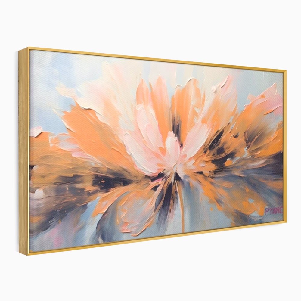 Tablou canvas cu tablou canvas cu floare abstracta, in rama de aluminiu auriu