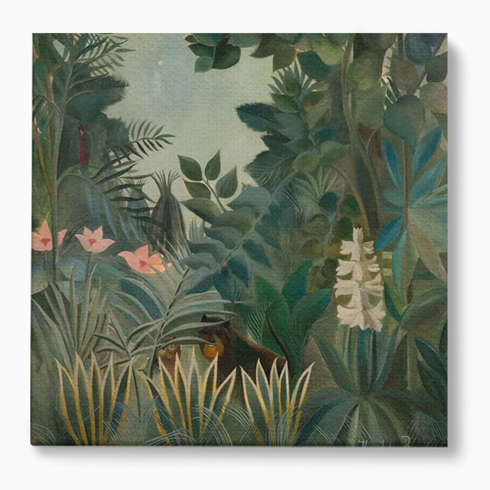 Tablou canvas cu pictura decorativa cu peisaj de jungla, fara rama, pe sasiu de lemn