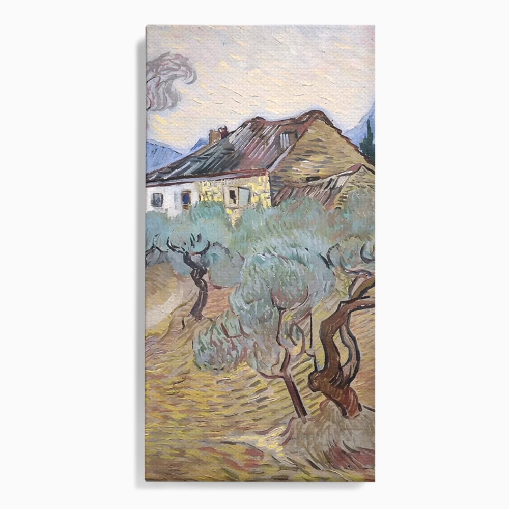Tablou canvas cu pictura cu maslini si casa rurala, fara rama, pe sasiu de lemn