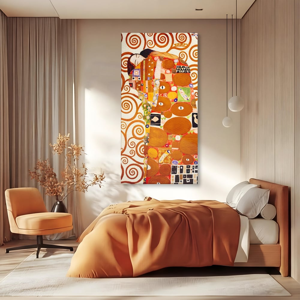 Tablou canvas cu tablou canvas cu pictura in stilul lui klimt, fara rama, pe sasiu de lemn, pe perete intr-un dormitor