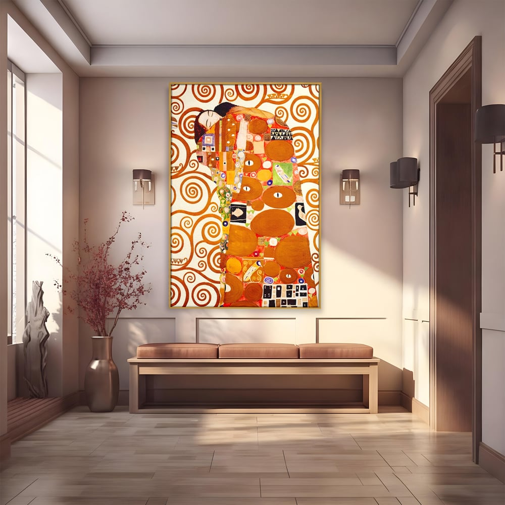 Tablou canvas cu tablou canvas cu pictura in stilul lui klimt, in rama de aluminiu auriu