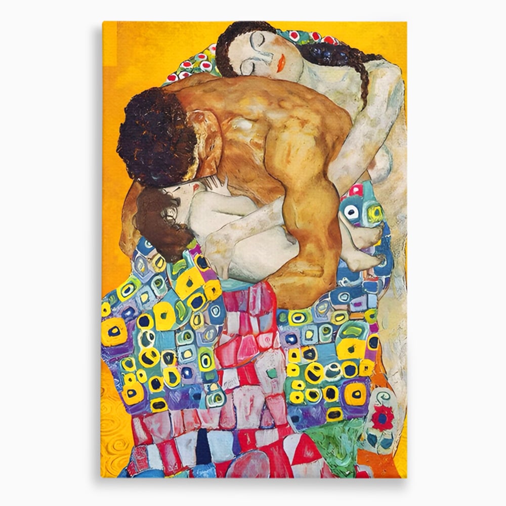 Tablou canvas cu pictura cu familie imbratisata, fara rama, pe sasiu de lemn