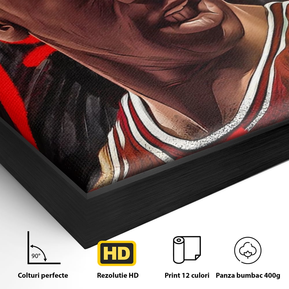 Detaliu al suprafetei: portret grafic cu michael jordan, in rama de aluminiu negru