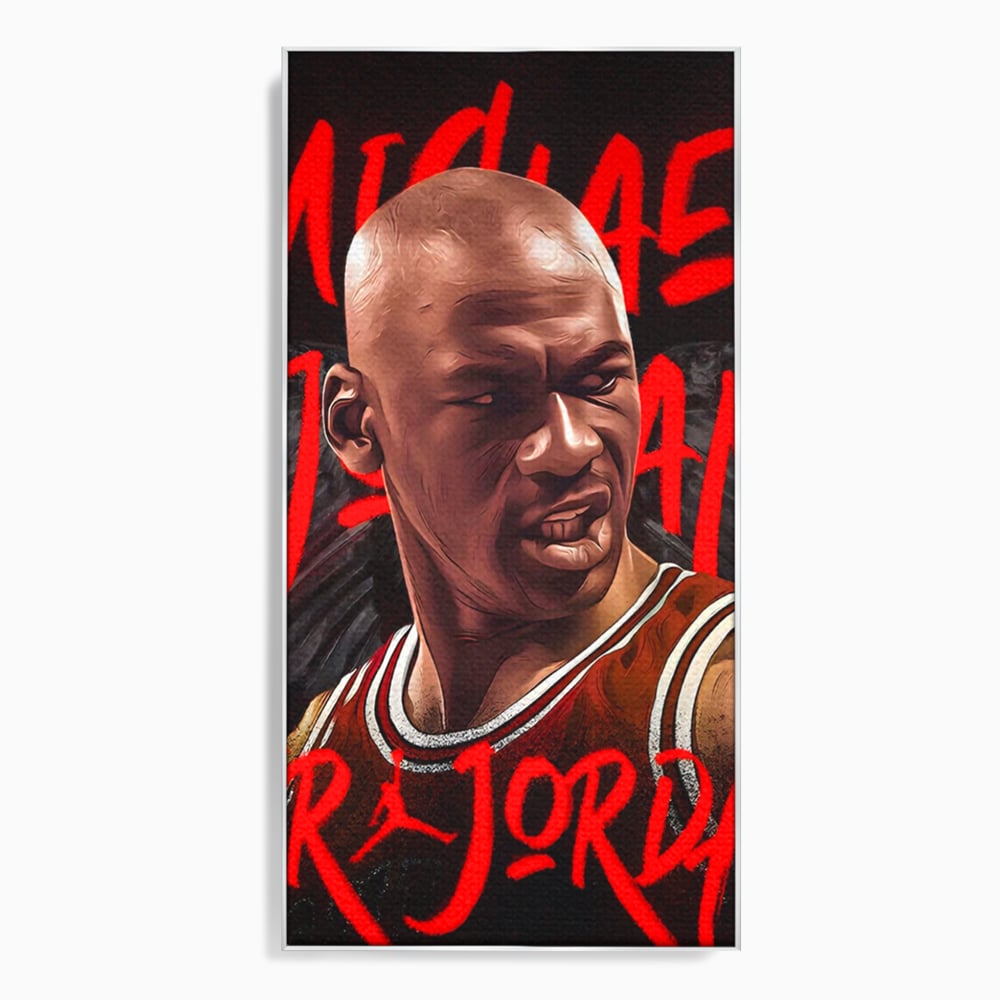 Tablou canvas cu portret grafic cu michael jordan, in rama de aluminiu argintiu