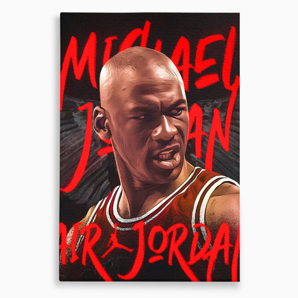 Tablou canvas cu portret grafic cu michael jordan, fara rama, pe sasiu de lemn
