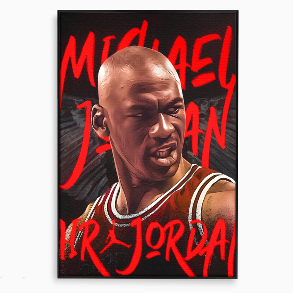 Tablou canvas cu portret grafic cu michael jordan, in rama de aluminiu negru