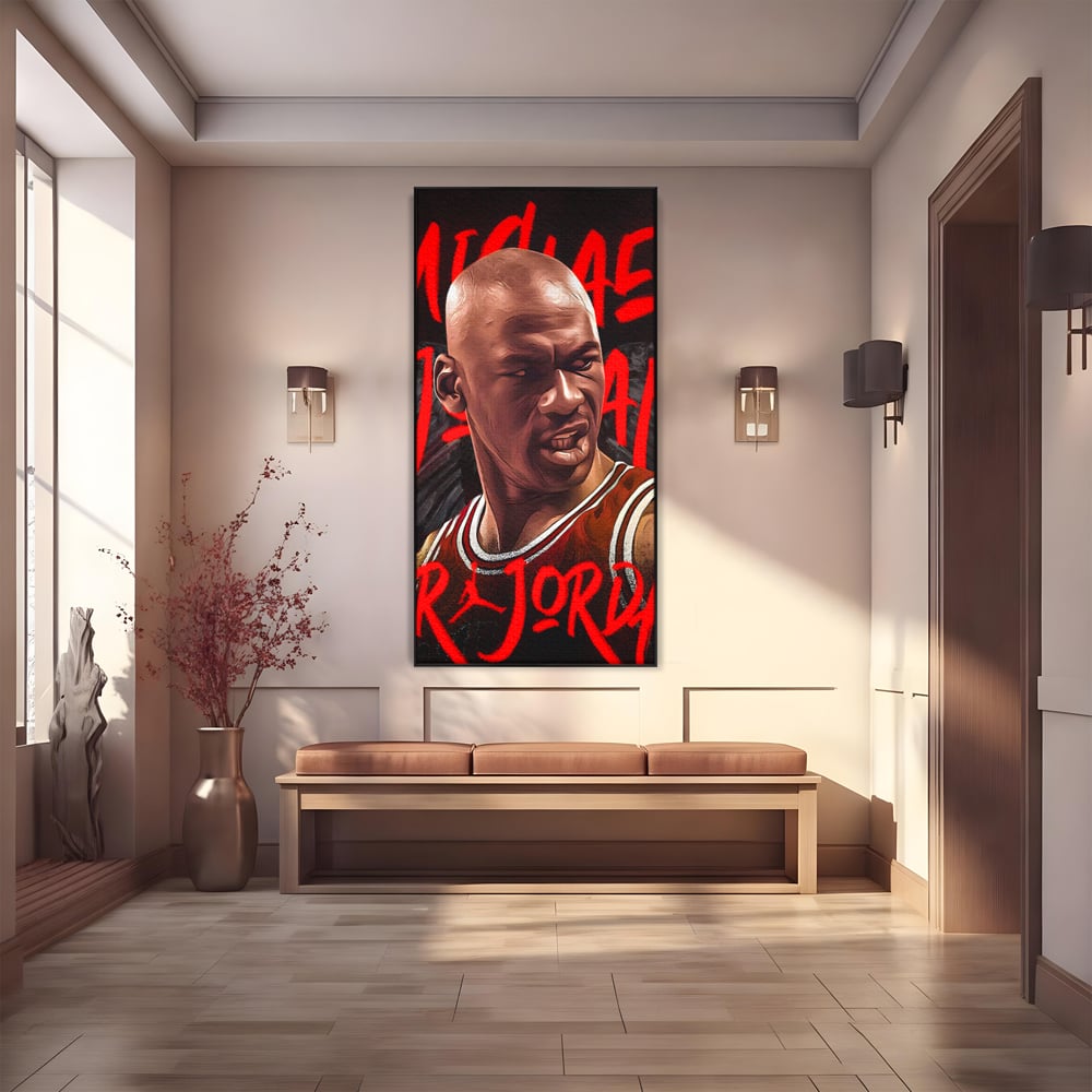 Tablou canvas cu portret grafic cu michael jordan, in rama de aluminiu negru