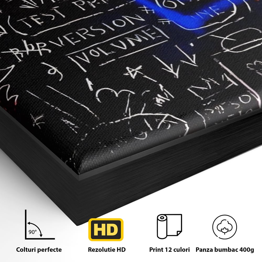 Detaliu al suprafetei: tablou canvas cu arta graffiti, in rama de aluminiu negru